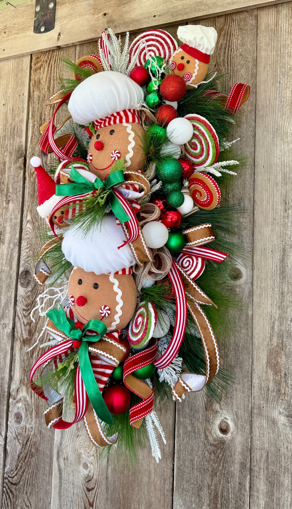 Gingerbread Christmas Swag | Whimsical Christmas Door Decor | Peppermint Candy Holiday Swag | Gingerbread Baker Decoration