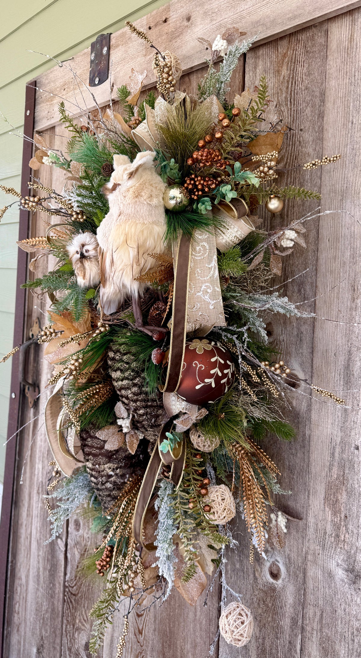 Luxury Woodland Owl Christmas Swag | Elegant Winter Door Decor