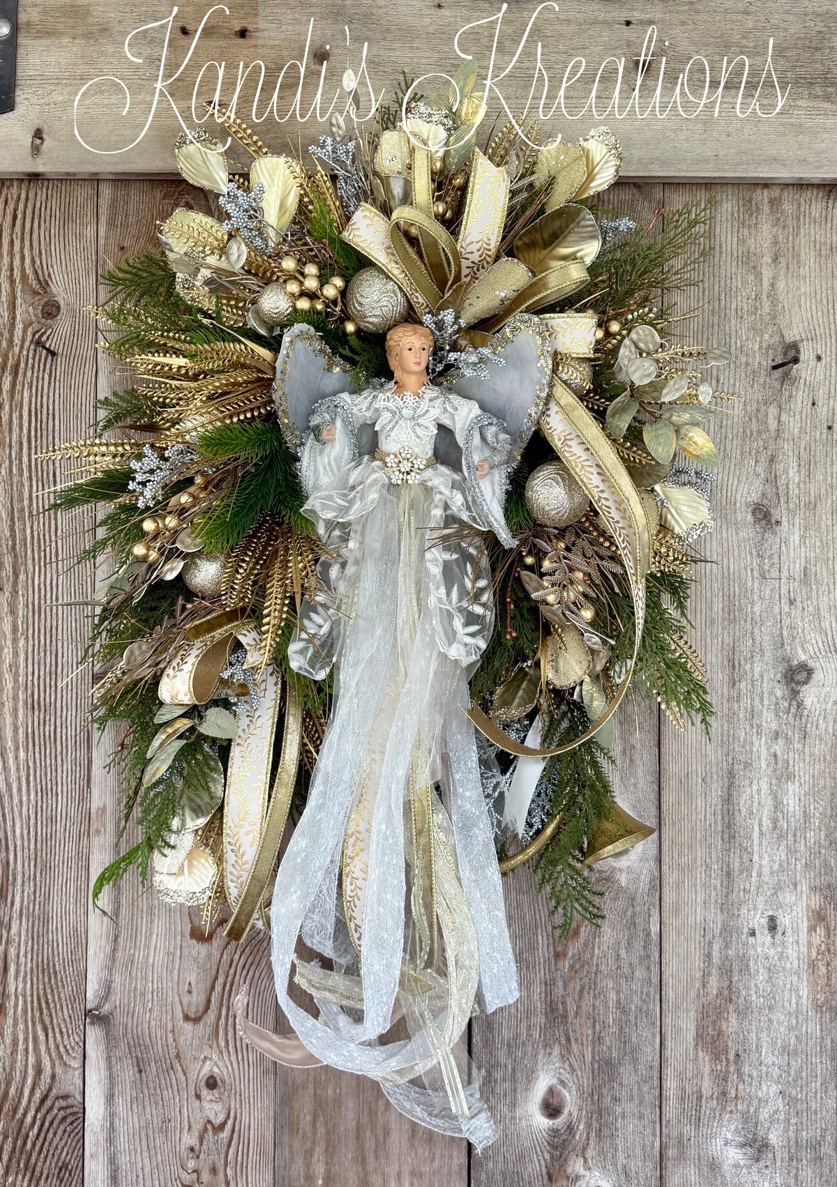 Elegant Christmas Angel Grapevine Wreath | Gold & Champagne Holiday Door Decor