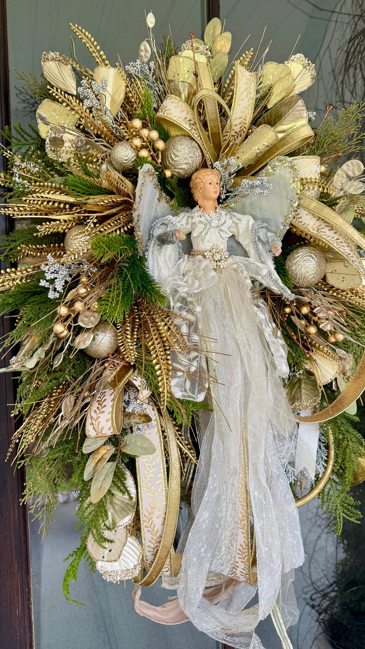 Elegant Christmas Angel Grapevine Wreath | Gold & Champagne Holiday Door Decor