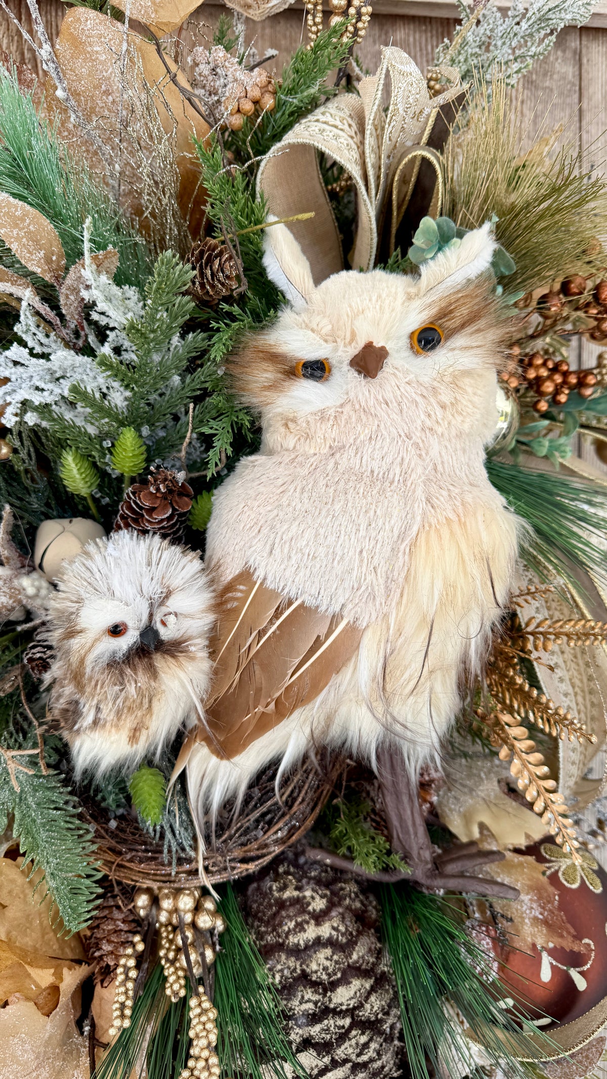 Luxury Woodland Owl Christmas Swag | Elegant Winter Door Decor