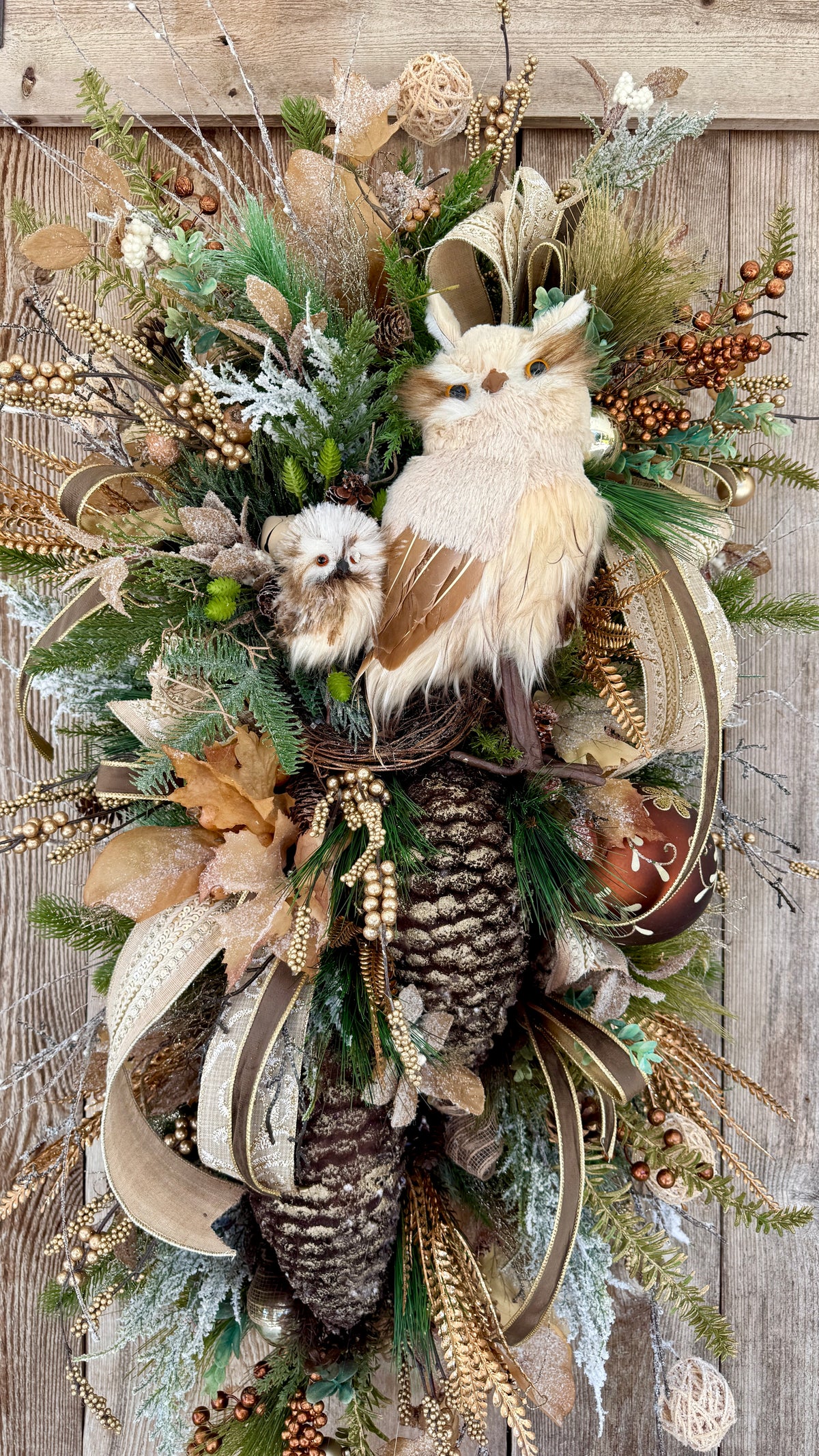 Luxury Woodland Owl Christmas Swag | Elegant Winter Door Decor