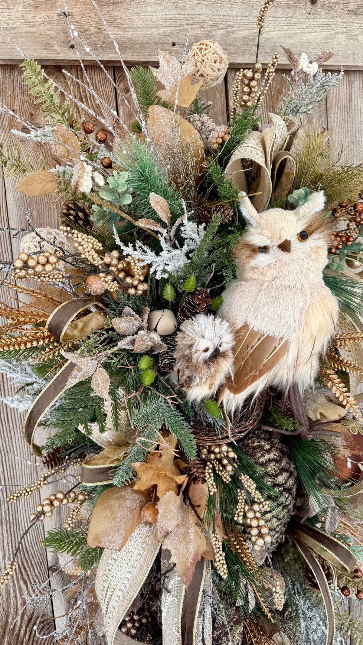 Luxury Woodland Owl Christmas Swag | Elegant Winter Door Decor