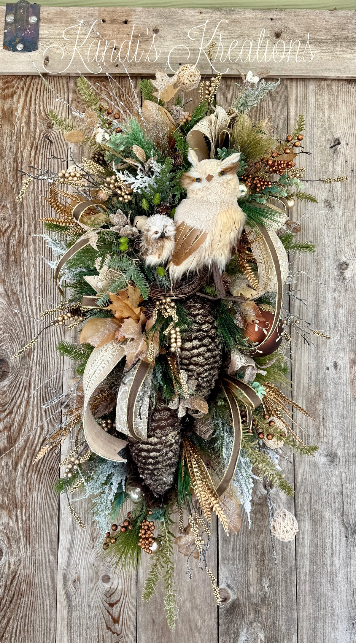 Luxury Woodland Owl Christmas Swag | Elegant Winter Door Decor